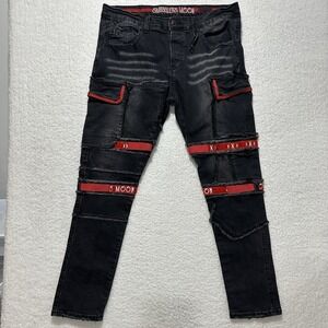 Smugglers Moon‎ Jeans Mens Blue Button Fly Denim Distressed 8 Pocket Y2K Sz 38